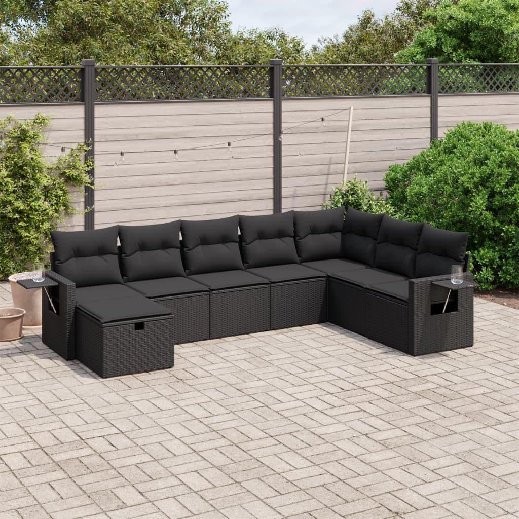 Sofasæt til haven - 8 dele med hynder i polyrattan, sort