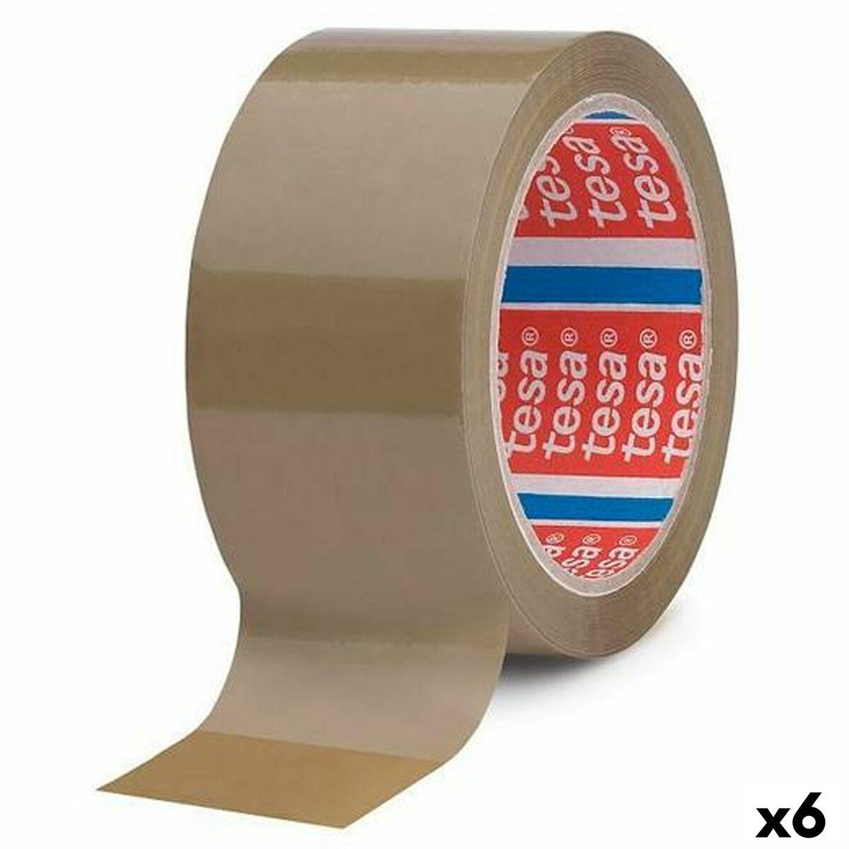 TESA pakketape brun 50 mm x 66 m - 6 ruller, naturgummi