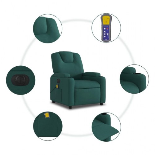 Massagestol med el-recline i stof - mørkegrøn