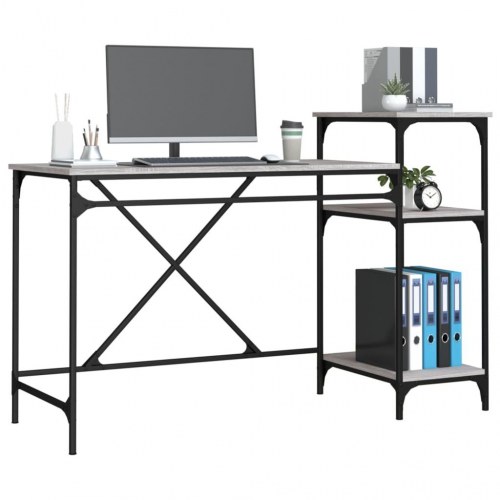 Skrivebord med hylder 135×50×90 cm - konstrueret træ og jern, grå sonoma-eg
