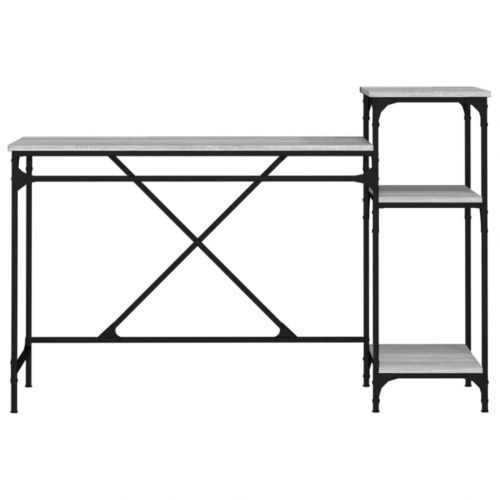 Skrivebord med hylder 135×50×90 cm - konstrueret træ og jern, grå sonoma-eg