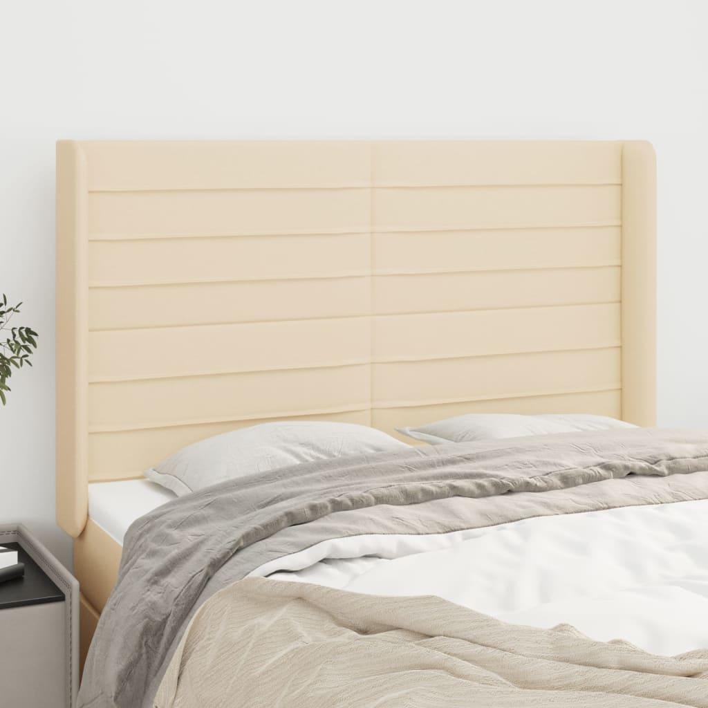 Sengegavl Med Kanter 83X16X78/128 Cm Stof - Creme / 147 x 16 x 118/128 cm