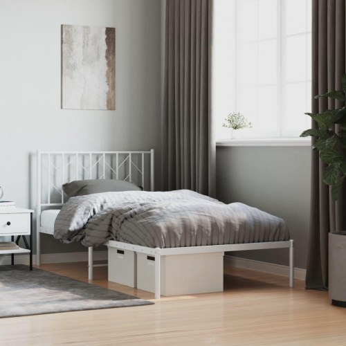 Sengeramme med sengegavl 100x190 cm metal hvid