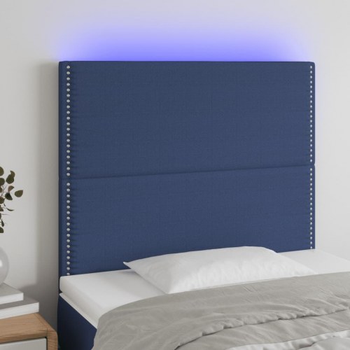 Sengegavl med LED-lys 90 × 5 × 118/128 cm - stof, blå