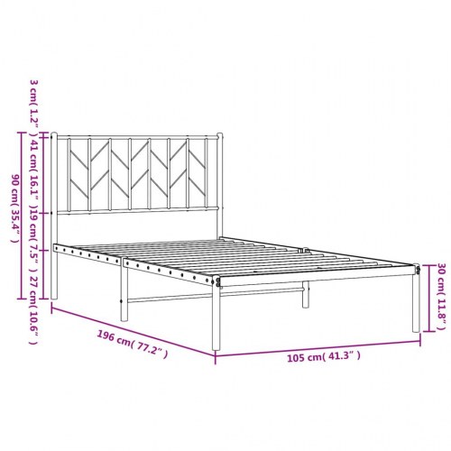 Sengeramme med sengegavl 100x190 cm metal hvid