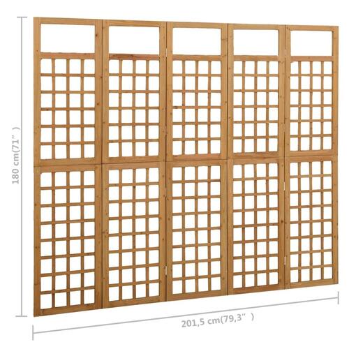 5-panels rumdeler/espalier 201,5x180 cm massivt grantræ