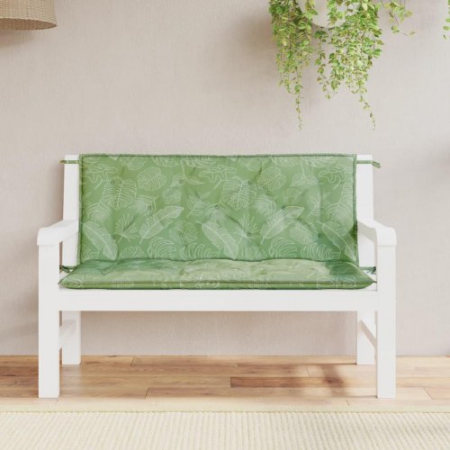 Hynder til havebænk, 2 stk - 120 × 50 × 7 cm, stof med bladmønster