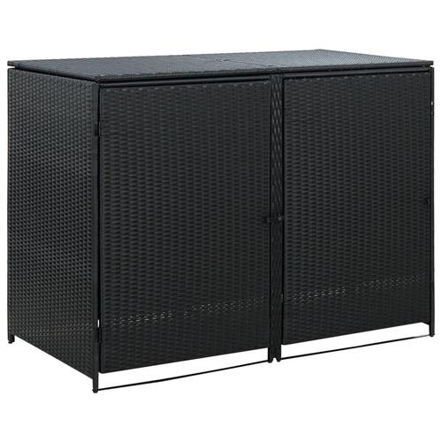 Dobbelt skraldespandsskjuler polyrattan sort 148 x 80 x 111 cm
