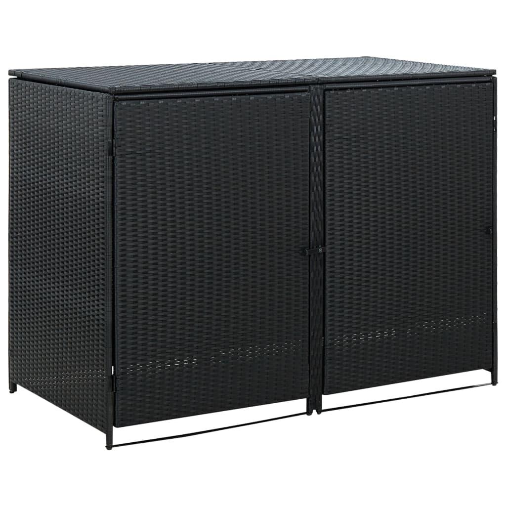 Dobbelt skraldespandsskjuler polyrattan sort 148 x 80 x 111 cm