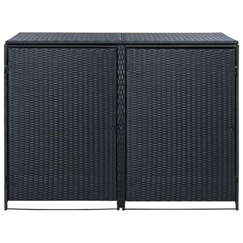 Dobbelt skraldespandsskjuler polyrattan sort 148 x 80 x 111 cm