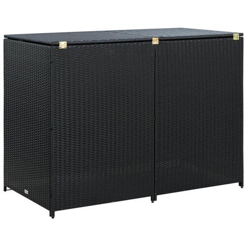Dobbelt skraldespandsskjuler polyrattan sort 148 x 80 x 111 cm