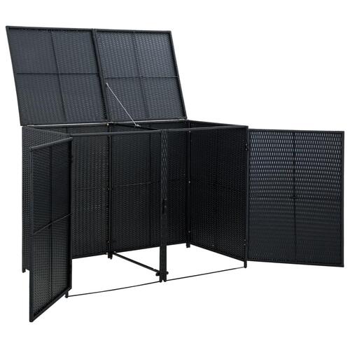 Dobbelt skraldespandsskjuler polyrattan sort 148 x 80 x 111 cm