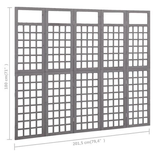5-panels rumdeler/espalier 201,5x180 cm massivt grantræ grå