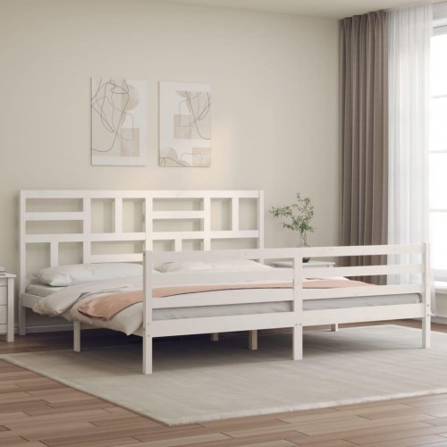 Sengeramme i massivt fyrretræ med sengegavl 200 x 200 cm - hvid