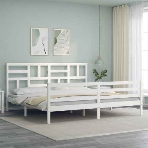 Sengeramme i massivt fyrretræ med sengegavl 200 x 200 cm - hvid