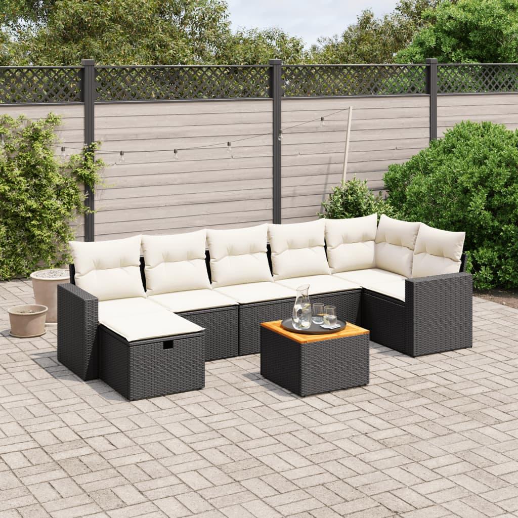 Sofasæt til haven i polyrattan - 8 dele med hynder, sort