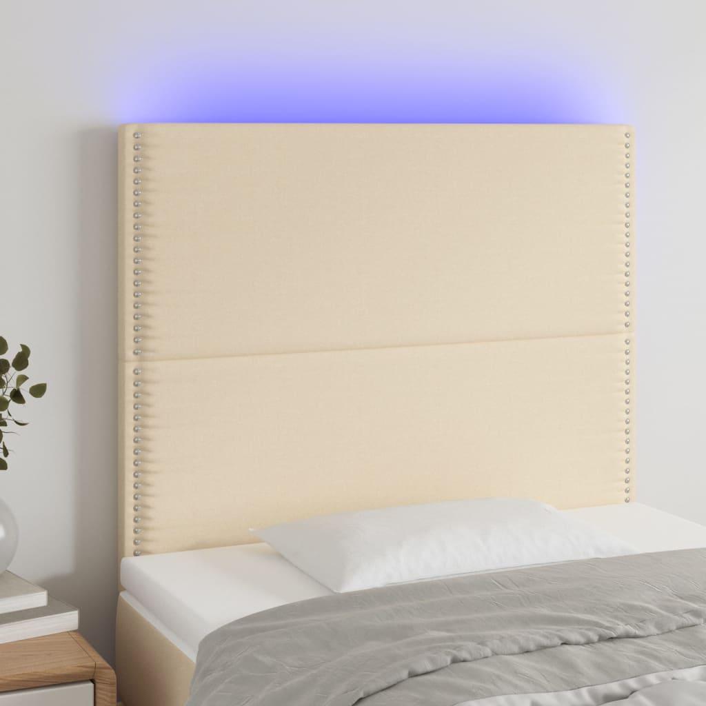 Sengegavl med LED-lys 100x5x118/128 cm stof cremefarvet