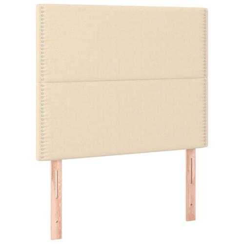 Sengegavl med LED-lys 100x5x118/128 cm stof cremefarvet