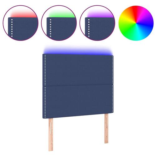 Sengegavl med LED-lys 100x5x118/128 cm stof blå