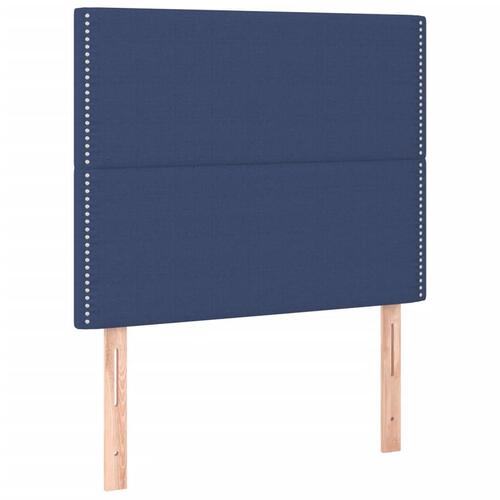 Sengegavl med LED-lys 100x5x118/128 cm stof blå