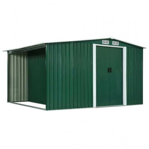 Haveskur med skydedøre 329,5 x 205 x 178 cm stål grøn