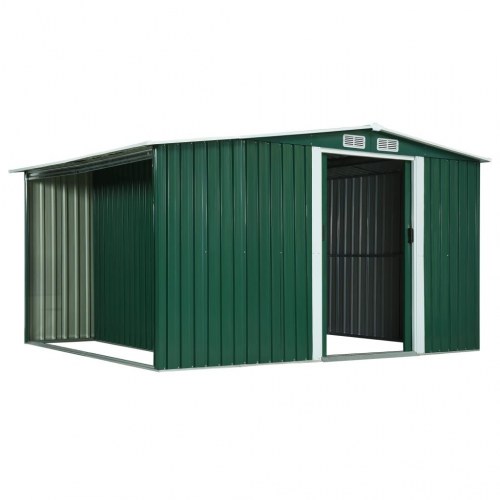 Haveskur med skydedøre 329,5 x 205 x 178 cm stål grøn