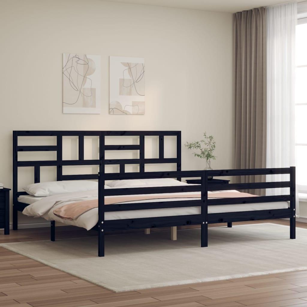 Sengeramme med sengegavl 200x200 cm massivt træ sort