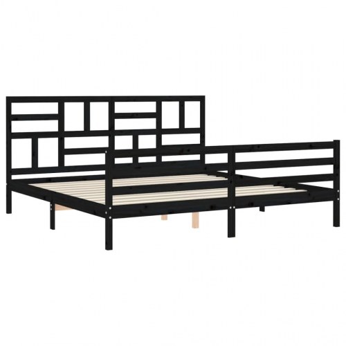 Sengeramme med sengegavl 200x200 cm massivt træ sort