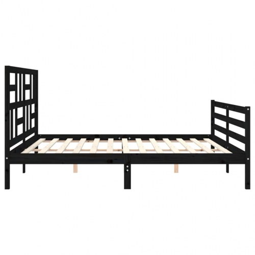 Sengeramme med sengegavl 200x200 cm massivt træ sort