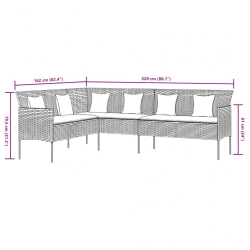 Spisebordssæt til haven i polyrattan - L-formet sofa + bord, grå