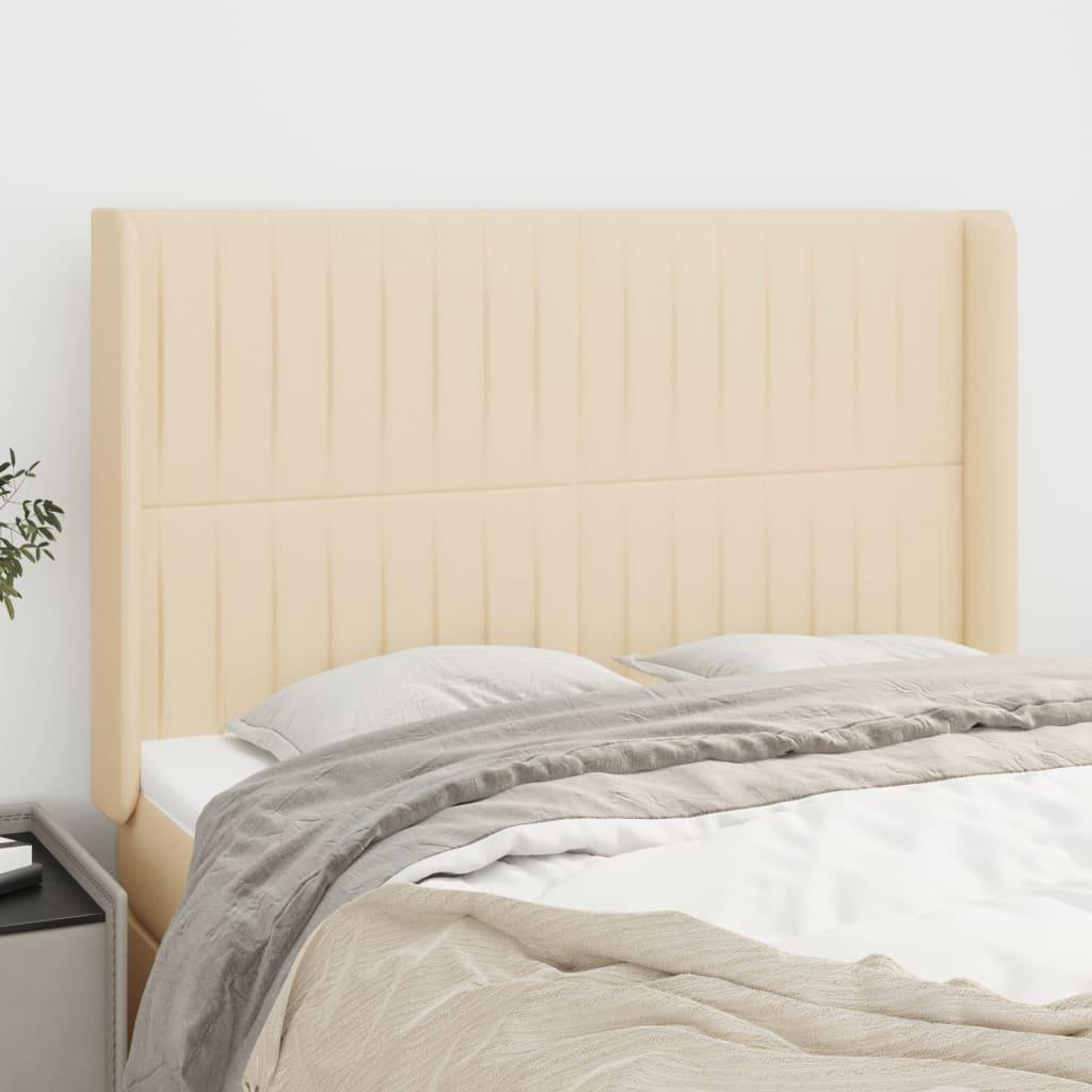 Sengegavl Med Kanter 83X16X78/128 Cm Stof - Creme / 147 x 16 x 118/128 cm