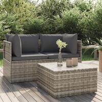 Loungesæt til haven 3 dele med hynder polyrattan grå