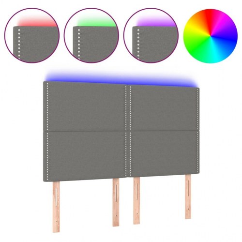 Sengegavl med LED-lys 144×5×118/128 cm - stof, mørkegrå