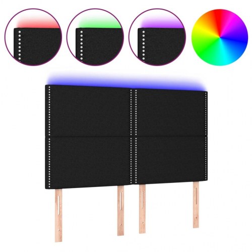 Sengegavl med LED-lys 144×5×118/128 cm - stof, sort