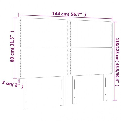 Sengegavl med LED-lys 144×5×118/128 cm - stof, sort
