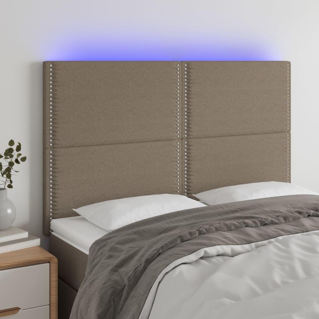 Sengegavl med LED-lys 144x5x118/128 cm stof gråbrun