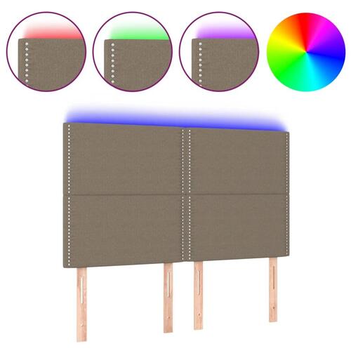 Sengegavl med LED-lys 144x5x118/128 cm stof gråbrun