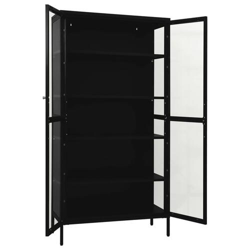 Udstillingsskab 90x40x180 cm stål og hærdet glas sort