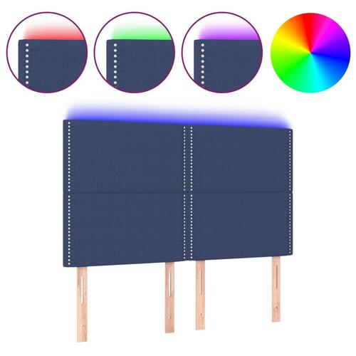 Sengegavl med LED-lys 144x5x118/128 cm stof blå