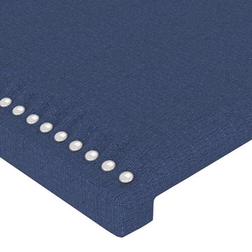 Sengegavl med LED-lys 144x5x118/128 cm stof blå