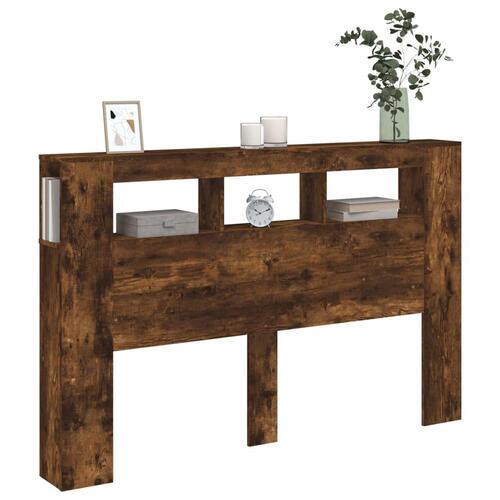 Sengegavl m. LED-lys 160x18,5x103,5 cm konstrueret træ røget eg
