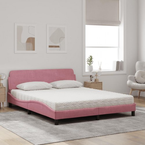 Seng med madras Dover 160x200 cm velour lyserød