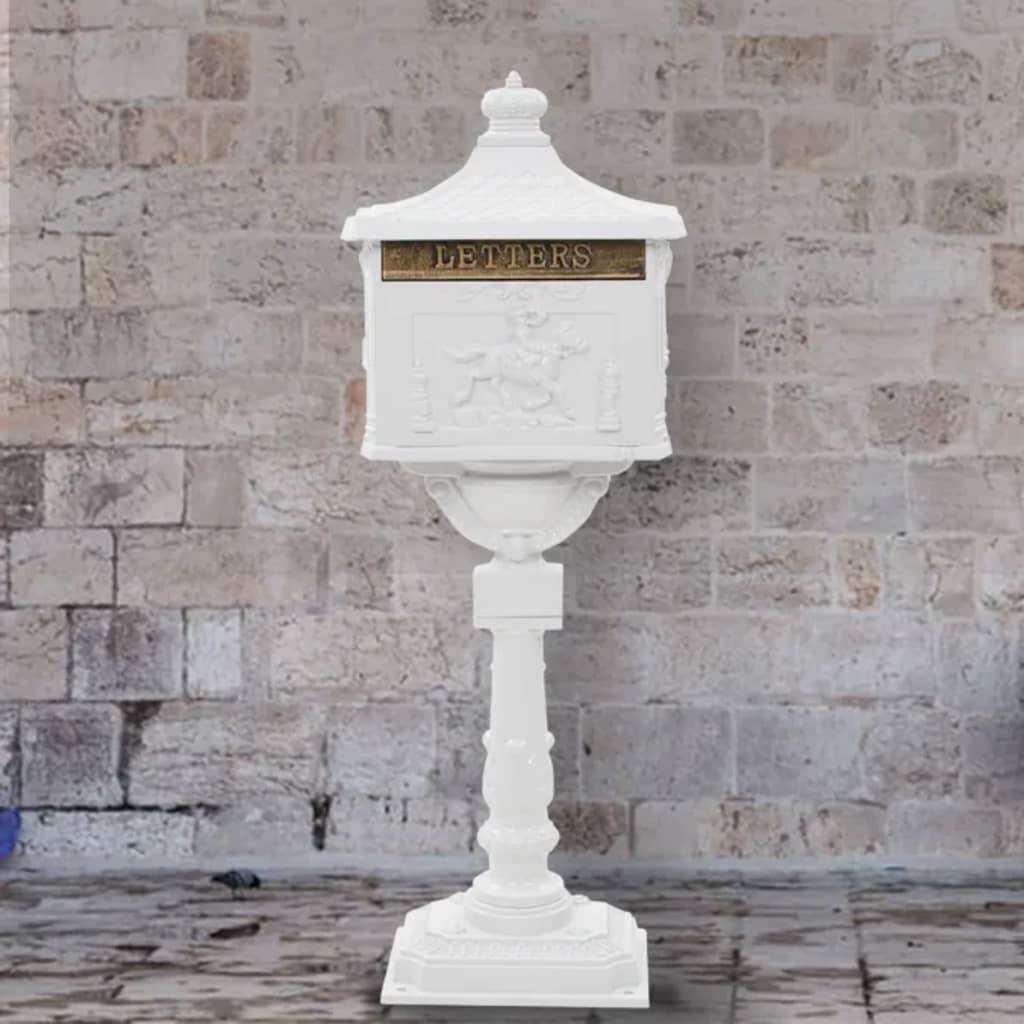 Postkasse med piedestal aluminium vintagestil rustbestandig hvid