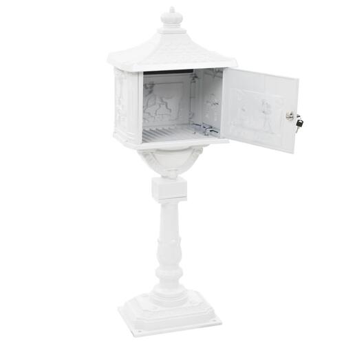 Postkasse med piedestal aluminium vintagestil rustbestandig hvid