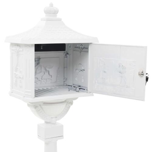 Postkasse med piedestal aluminium vintagestil rustbestandig hvid