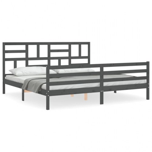 Sengeramme med sengegavl 200x200 cm massivt træ grå