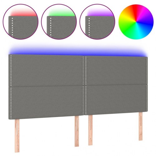 Sengegavl med LED-lys 160x5x118/128 cm stof mørkegrå
