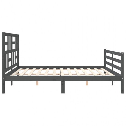 Sengeramme med sengegavl 200x200 cm massivt træ grå