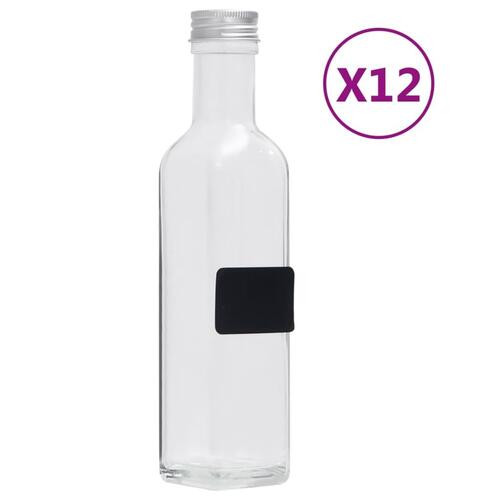 Glasflasker med skruelåg 12 stk. 250 ml firkantet