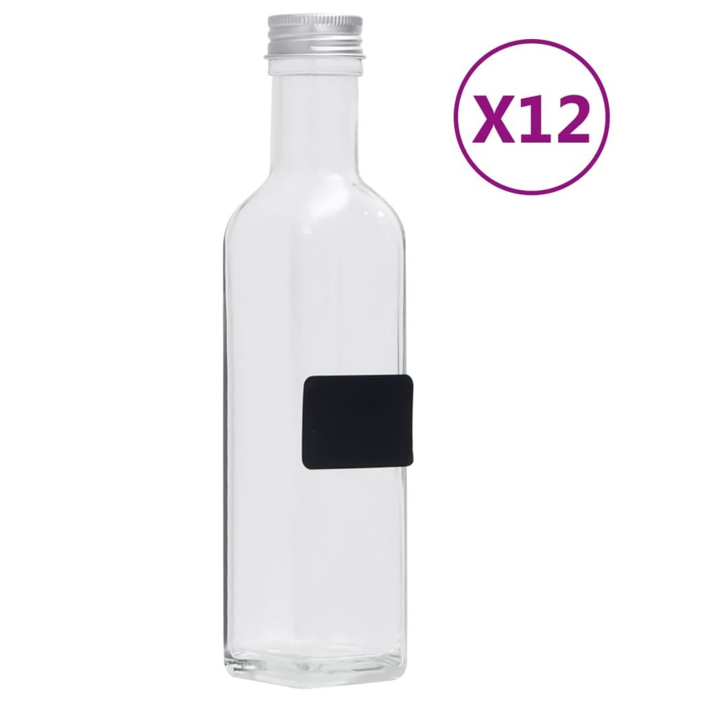 Glasflasker med skruelåg 12 stk. 250 ml firkantet